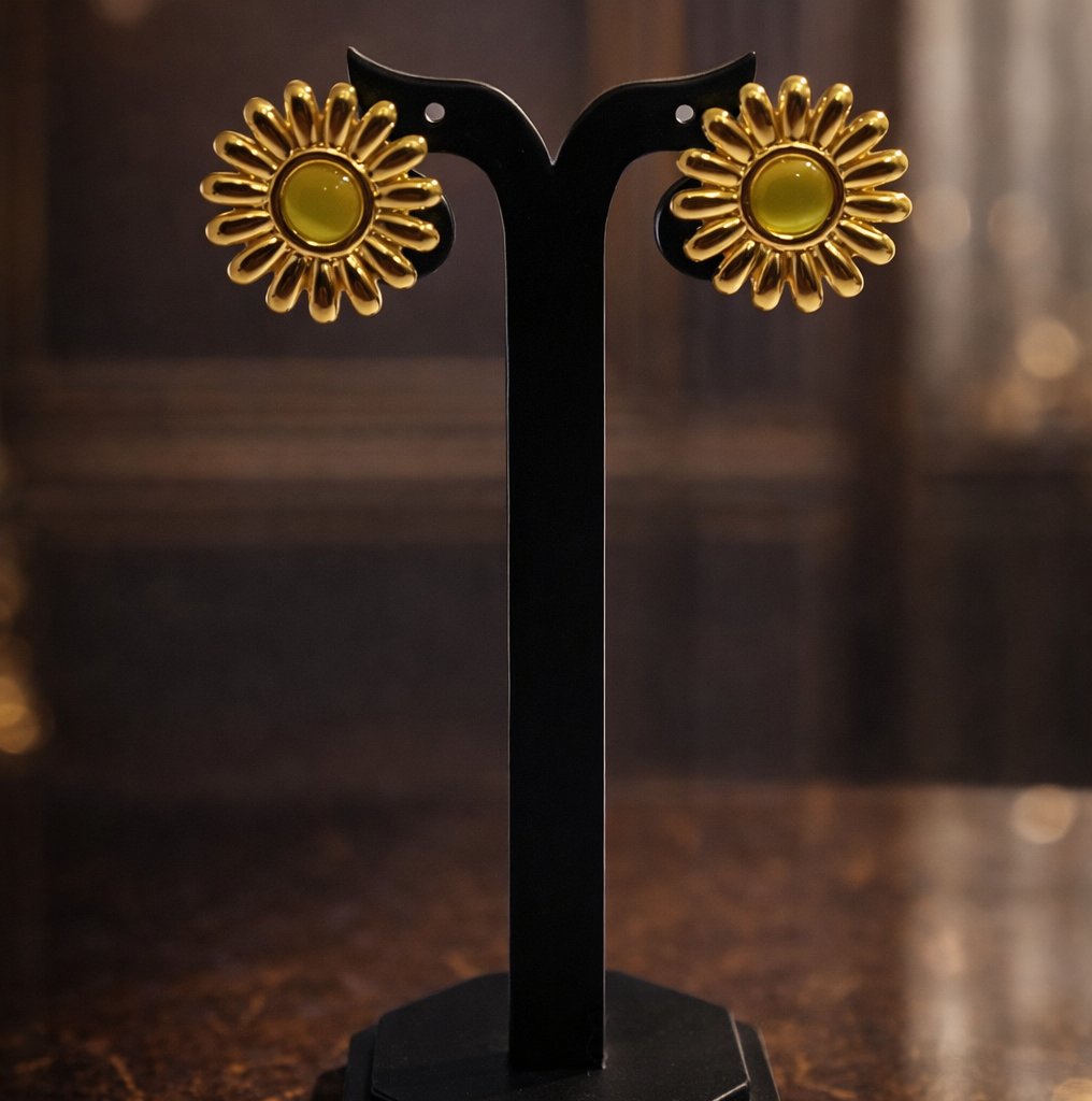 SunnyBloom Green Enamel Flower Earrings