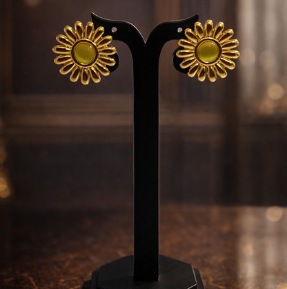 SunnyBloom Green Enamel Flower Earrings
