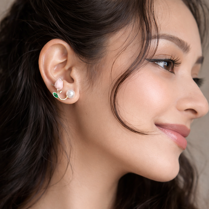 Pink Flower Pearl Stud Earrings