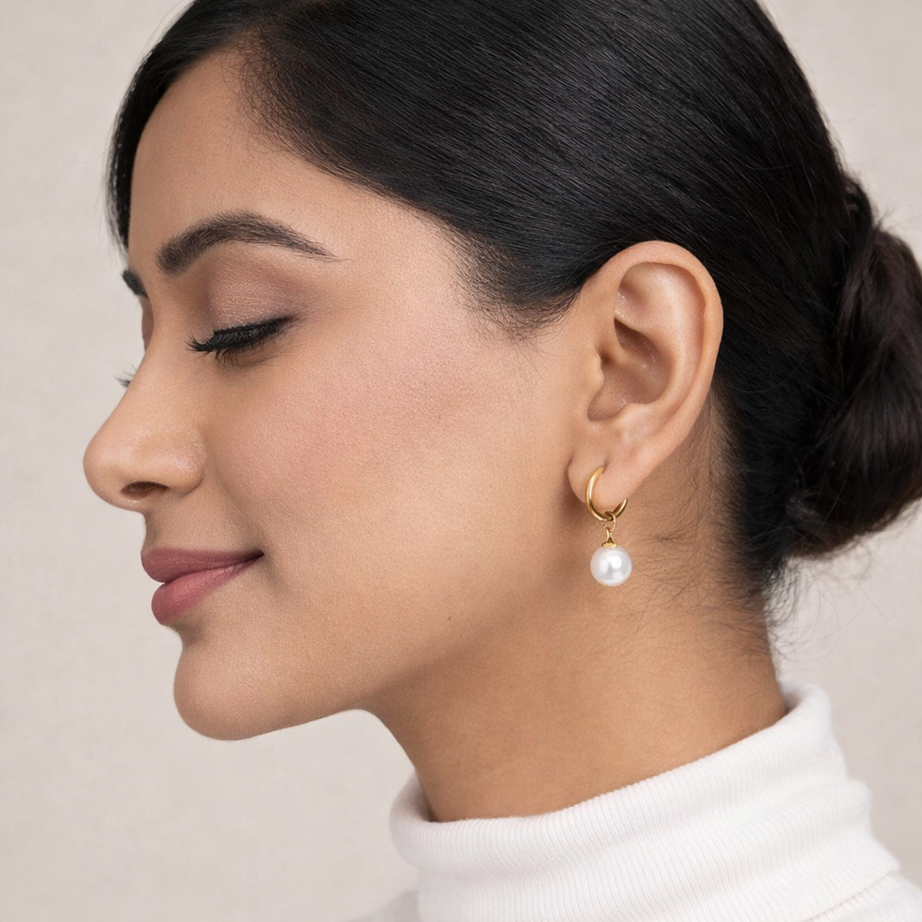 Gentle Glow Pearl Hoop Drop Earrings