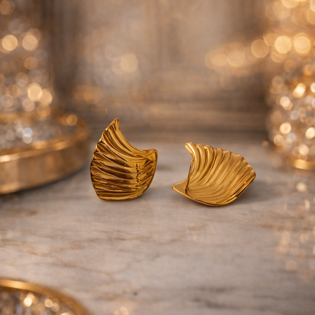 Golden Wave Crest Studs