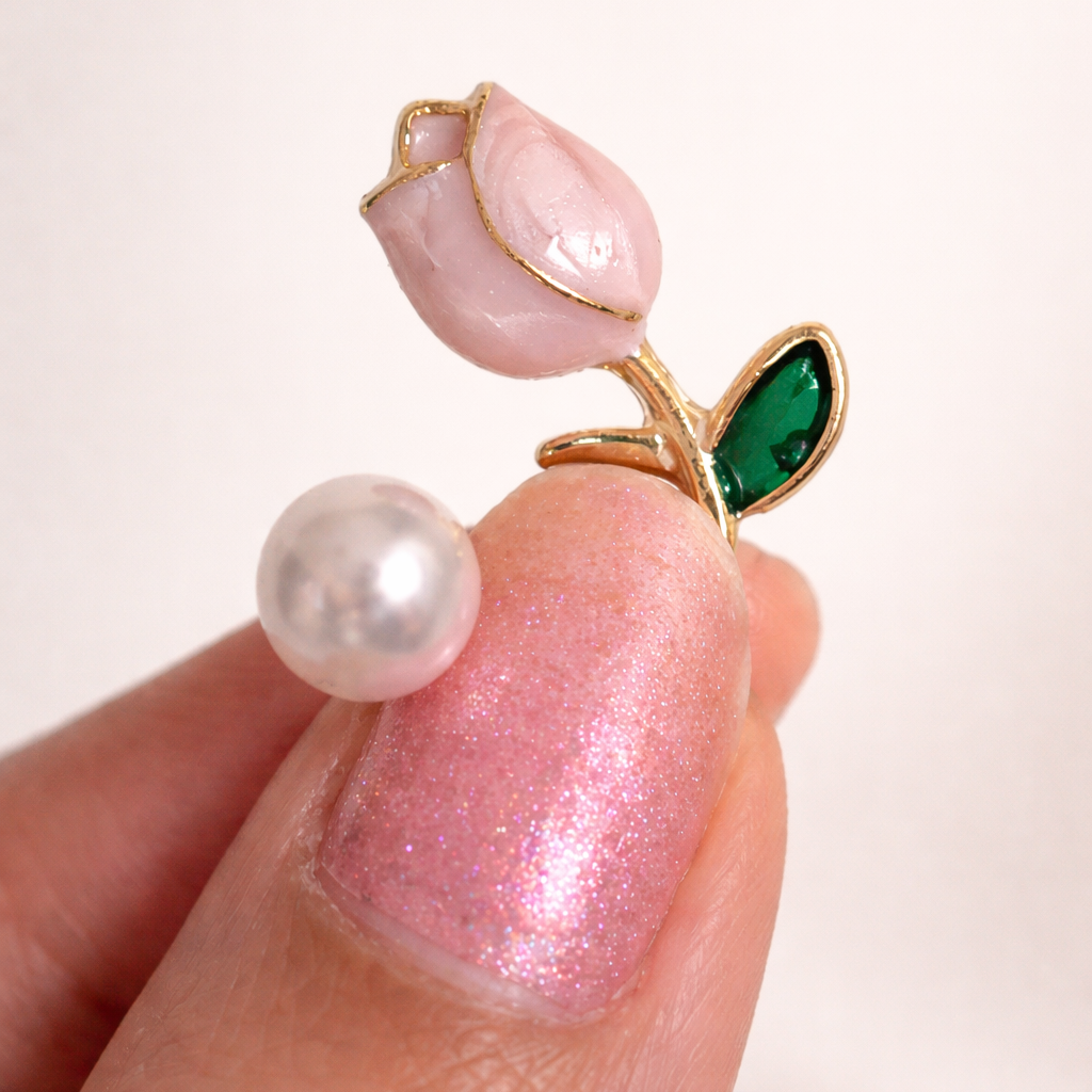 Pink Flower Pearl Stud Earrings