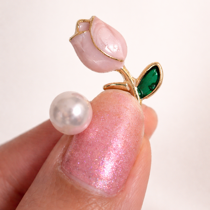 Pink Flower Pearl Stud Earrings